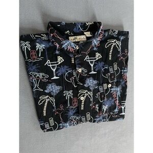 Joe Marlin Tiki Bar Themed Short Sleeve Shirt Button Up Sz 2xl Black